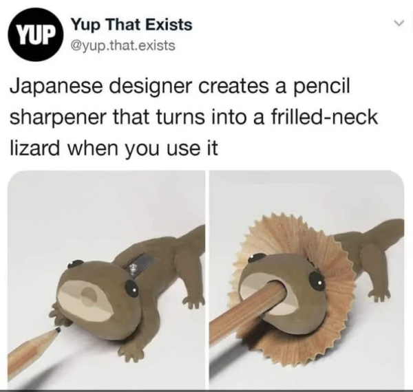 Yup That Exists
@yup.that.exists

Japanese designer creates a pencil
sharpener that turns into a frilled-neck
lizard when you use it